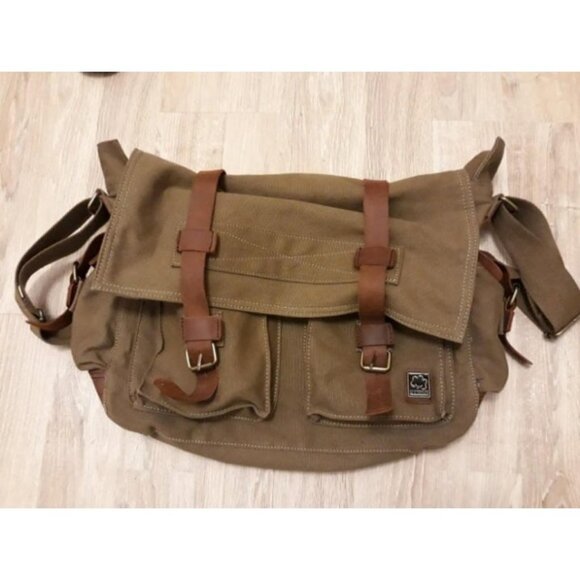 Vintage Military Leather Canvas Laptop Bag Messenger Bags Medium